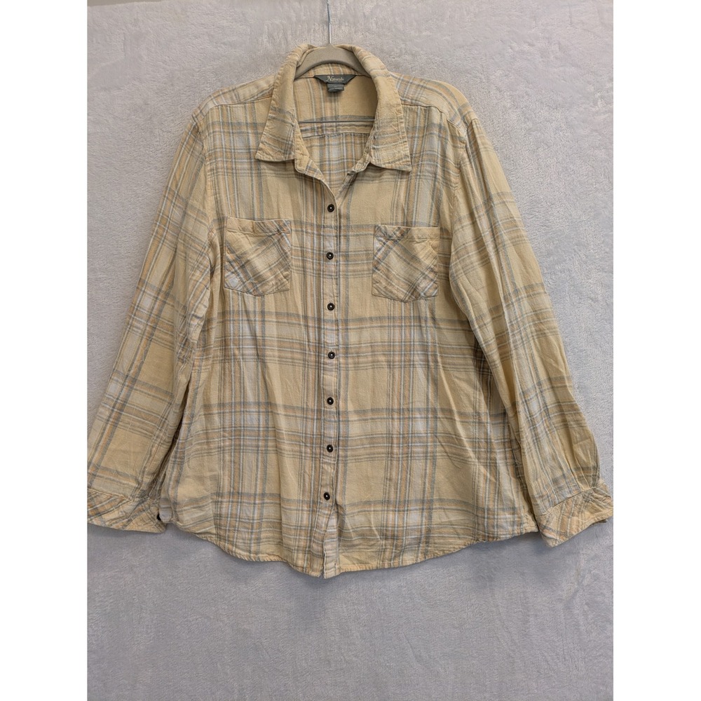 Natural Reflections Mens Plaid Flannel Button Up Shirt Size XL Beige Orange Grey
